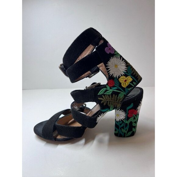 Laurence Dacade Dana Floral Embroidered Linen Sandal Block Heel 36 - Picture 9 of 11